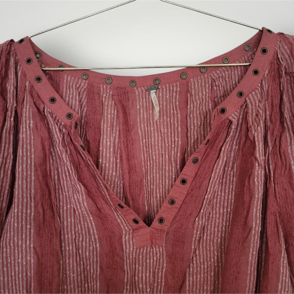 Free People Blouse Small S  Against All Odds Bohemian Coral Grommet Casual Chic - Picture 3 of 11